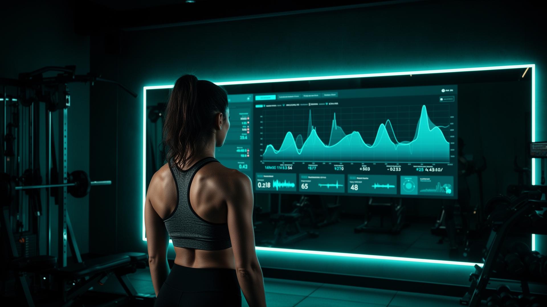 Woman training in front of an AI smart gym mirror